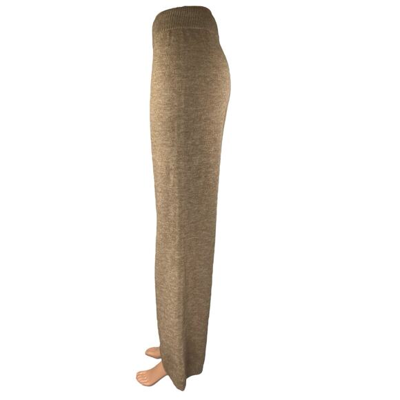 Commense Beige Tan Elastic Waist High Rise Knit Wide Leg Trousers Pants Size XS - Picture 2 of 5